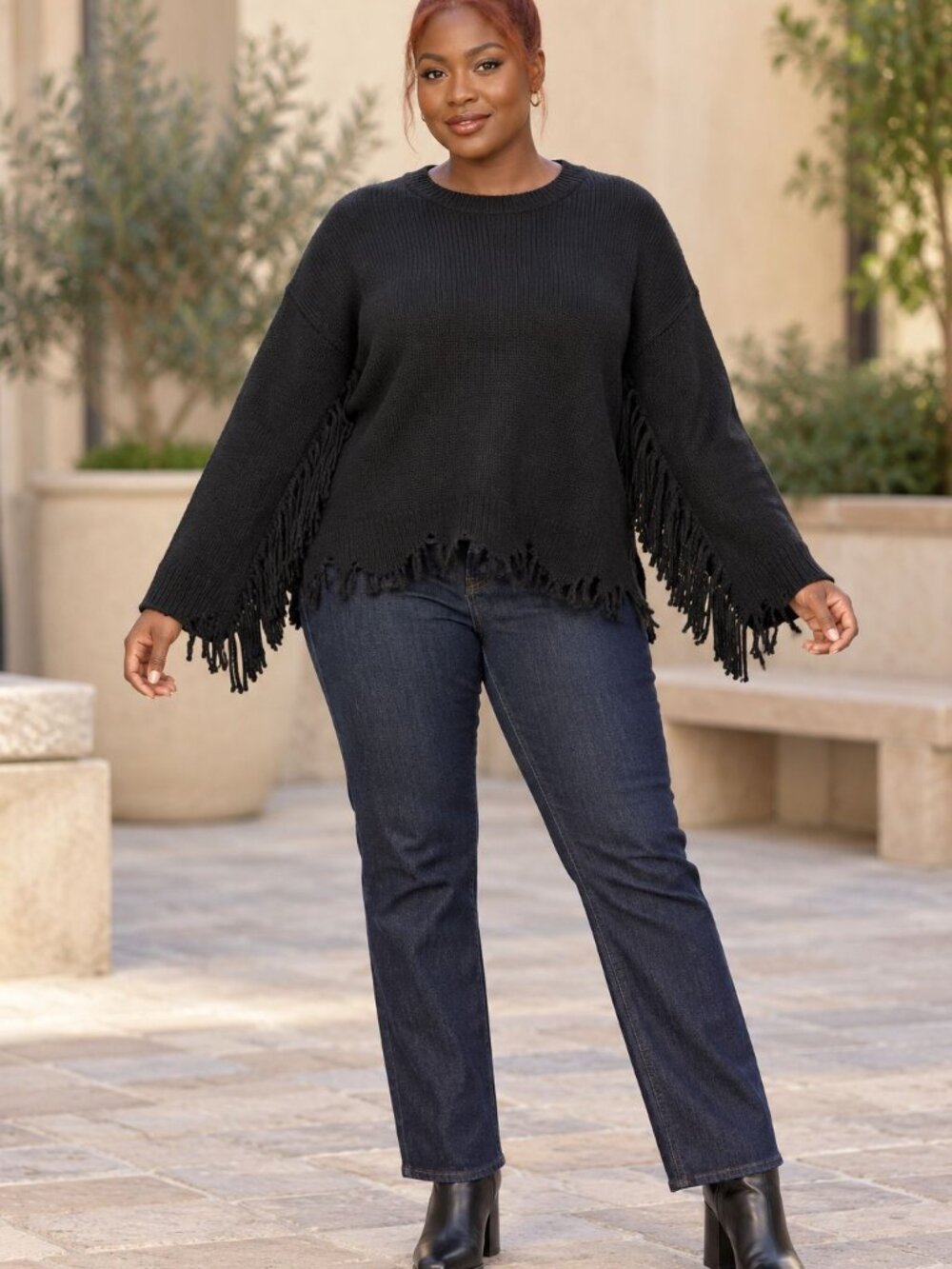 Chelsea & Violet NWT Black Fringe Knit Sweater XL Pullover Boho Western Edgy